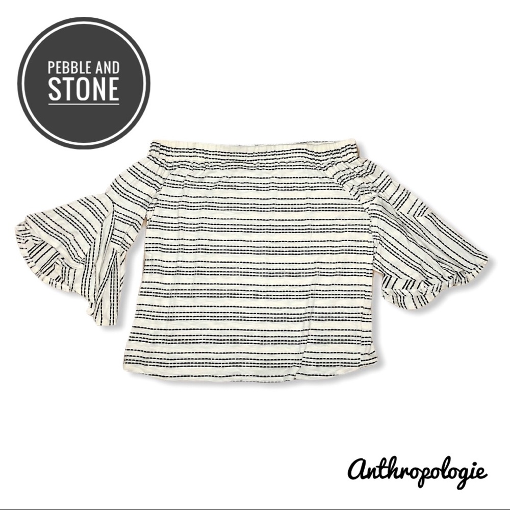 Anthropologie x Pebble & Stone Striped Off the Shoulder Bell Sleeve Top